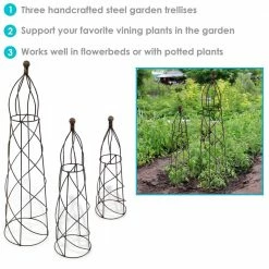 Sunnydaze Decor Sunnydaze Set of 3 44.5 in. Steel Obelisk Trellis -Sunnydaze Decor Sales browns tans sunnydaze decor garden trellises cue 242 fa 1000