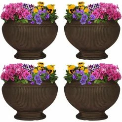 Sunnydaze Decor Elizabeth 16 in. Rust Poly Outdoor Flower Pot Planter (4-Pack)