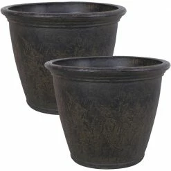 Sunnydaze Decor Sunnydaze Anjelica 24 in. Sable Outdoor Resin Flower Pot Planter (2-Pack) - Dark Brown -Sunnydaze Decor Sales dark brown sunnydaze decor plant pots dg 789 2pk 4f 1000