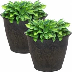 Sunnydaze Decor Sunnydaze Anjelica 24 in. Sable Outdoor Resin Flower Pot Planter (2-Pack) - Dark Brown