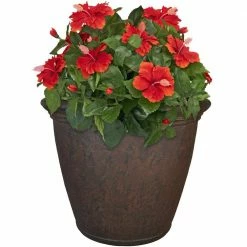 Sunnydaze Decor 24 in. Rust Anjelica Resin Outdoor Flower Pot Planter Single -Sunnydaze Decor Sales dark brown sunnydaze decor plant pots dg 844 44 1000