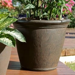 Sunnydaze Decor 24 in. Rust Anjelica Resin Outdoor Flower Pot Planter Single -Sunnydaze Decor Sales dark brown sunnydaze decor plant pots dg 844 c3 1000