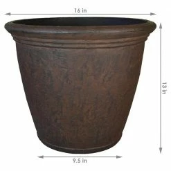 Sunnydaze Decor 16 in. Rust Anjelica Poly Flower Pot Planter (2-Pack) 9 Sunnydaze Decor 16 in. Rust Anjelica Poly Flower Pot Planter (2-Pack) -Sunnydaze Decor Sales dark brown sunnydaze decor plant pots dg 896 4f 1000