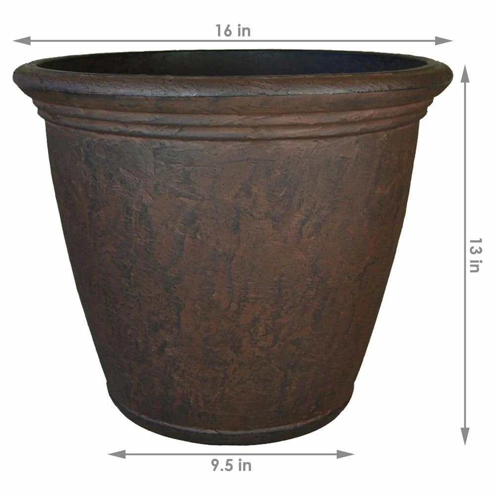 Sunnydaze Decor 16 in. Rust Anjelica Poly Flower Pot Planter (2-Pack) 4 Sunnydaze Decor 16 in. Rust Anjelica Poly Flower Pot Planter (2-Pack) - Image 4