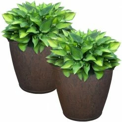 Sunnydaze Decor 16 in. Rust Anjelica Poly Flower Pot Planter (2-Pack)