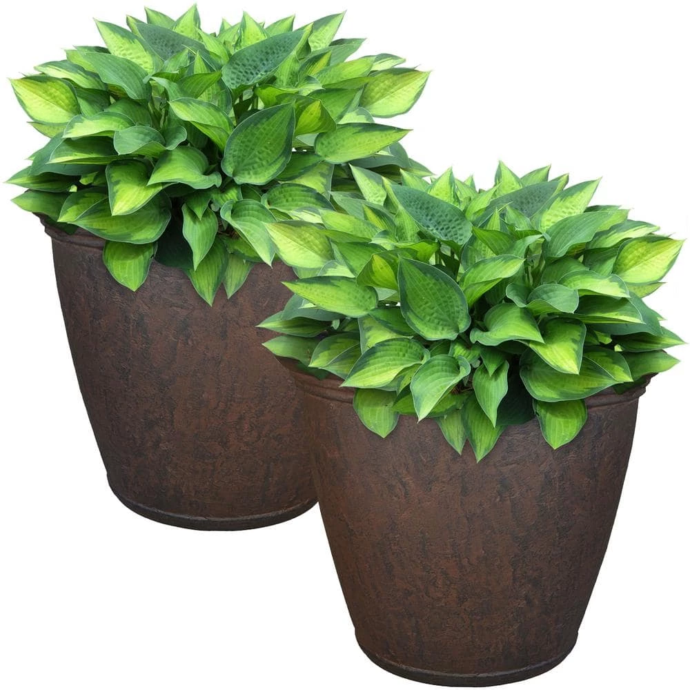 Sunnydaze Decor 16 in. Rust Anjelica Poly Flower Pot Planter (2-Pack) 1 Sunnydaze Decor 16 in. Rust Anjelica Poly Flower Pot Planter (2-Pack)