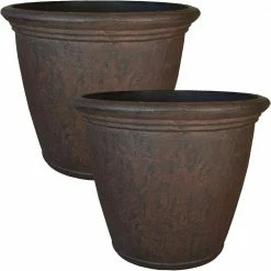 Sunnydaze Decor 24 in. Rust Anjelica Resin Outdoor Flower Pot Planter (2-Pack) -Sunnydaze Decor Sales dark brown sunnydaze decor plant pots dg 933 44 1000