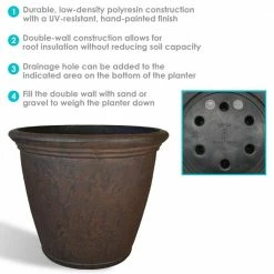 Sunnydaze Decor 24 in. Rust Anjelica Resin Outdoor Flower Pot Planter (2-Pack) -Sunnydaze Decor Sales dark brown sunnydaze decor plant pots dg 933 c3 1000