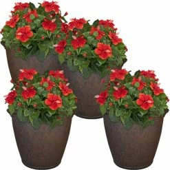 Sunnydaze Decor Anjelica 24 in. Rust Poly Outdoor Flower Pot Planter (4-Pack)