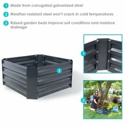 Sunnydaze Decor 24 in. Square Dark Gray Galvanized Steel Raised Bed -Sunnydaze Decor Sales dark gray sunnydaze decor raised planter boxes hb 468 76 1000