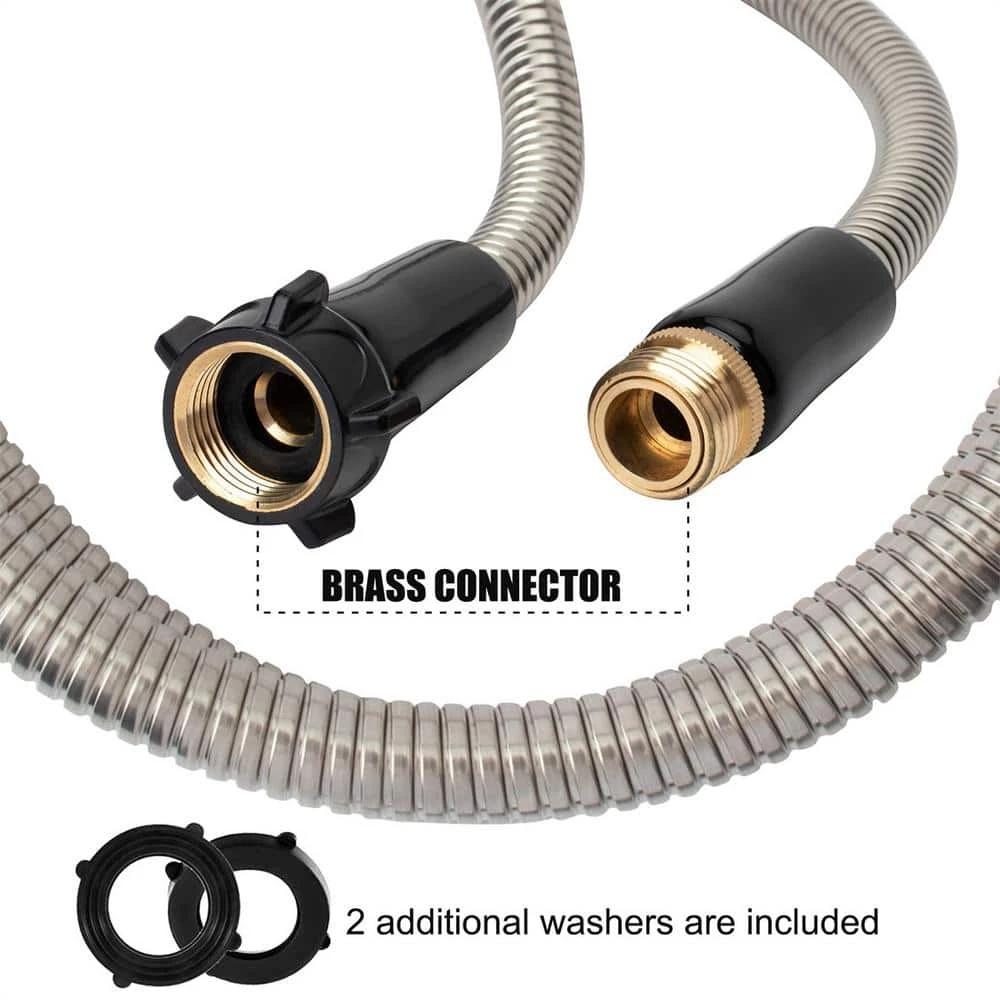 Dyiom 18 mm Dia x 4 ft. 304 Stainless Steel Heavy-Duty Short Water Hose for Outdoor with Female to Male Brass Connector 5 Dyiom 18 mm Dia x 4 ft. 304 Stainless Steel Heavy-Duty Short Water Hose for Outdoor with Female to Male Brass Connector - Image 5