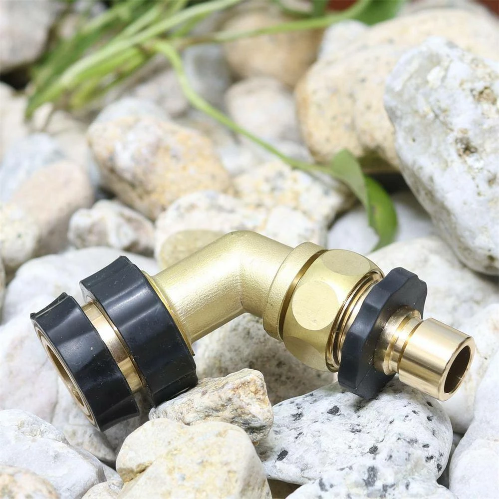 Dyiom 3/4 in. x 3/4 in. Garden Hose Solid Brass 45 Degree Hose Connector (2-Pack) 3 Dyiom 3/4 in. x 3/4 in. Garden Hose Solid Brass 45 Degree Hose Connector (2-Pack) - Image 3