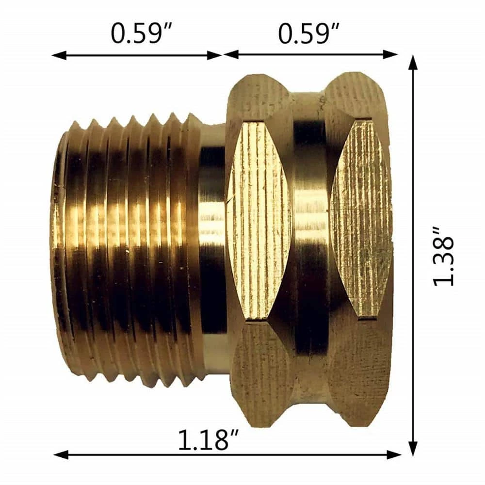 Dyiom 3/4 in. GHT Female x 3/4 in. NPT Male Brass Hose Connector (2-Pack) 2 Dyiom 3/4 in. GHT Female x 3/4 in. NPT Male Brass Hose Connector (2-Pack) - Image 2