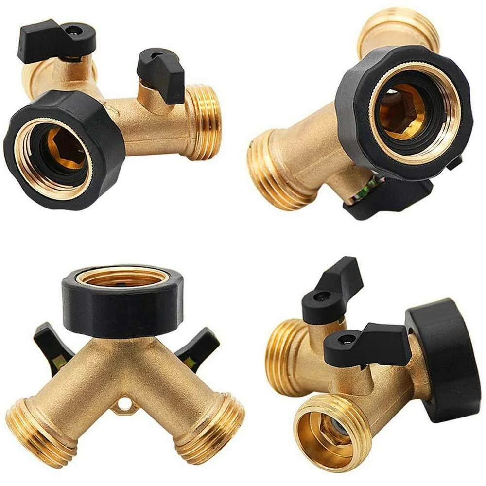 Dyiom 3/4 in. Heavy-Duty Brass Garden Hose Splitter 2 Way Hose Connector with 2 Valves (2-Pack) 4 Dyiom 3/4 in. Heavy-Duty Brass Garden Hose Splitter 2 Way Hose Connector with 2 Valves (2-Pack) - Image 4