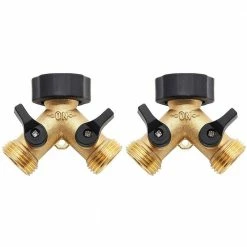 Dyiom 3/4 in. Heavy-Duty Brass Garden Hose Splitter 2 Way Hose Connector with 2 Valves (2-Pack)