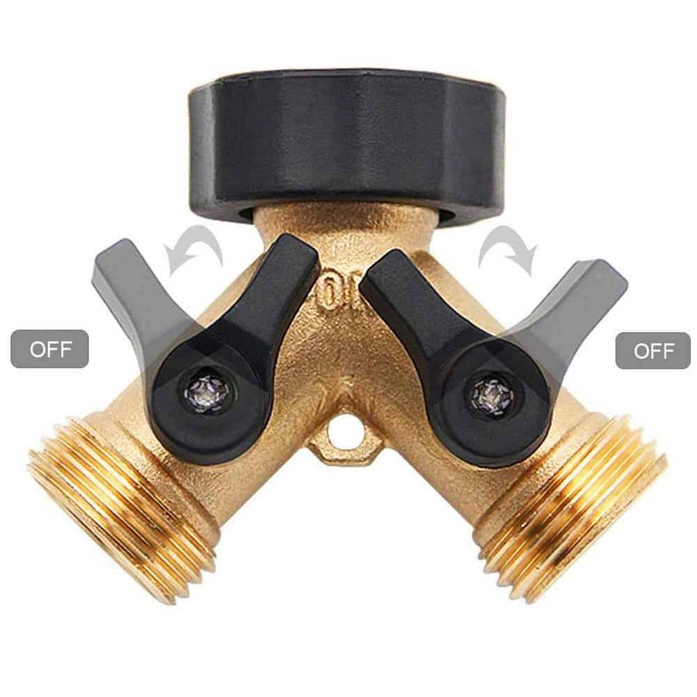 Dyiom 3/4 in. Heavy-Duty Brass Garden Hose Splitter 2 Way Hose Connector with 2 Valves (2-Pack) 2 Dyiom 3/4 in. Heavy-Duty Brass Garden Hose Splitter 2 Way Hose Connector with 2 Valves (2-Pack) - Image 2