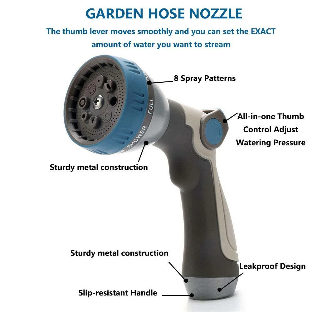 Dyiom 8-Pattern Gray Thumb Control Metal Garden Hose Sprayer Nozzle 2 Dyiom 8-Pattern Gray Thumb Control Metal Garden Hose Sprayer Nozzle - Image 2