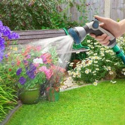 Dyiom 8-Pattern Gray Thumb Control Metal Garden Hose Sprayer Nozzle 11 Dyiom 8-Pattern Gray Thumb Control Metal Garden Hose Sprayer Nozzle -Sunnydaze Decor Sales dyiom nozzles wands b083qgp24c fa 1000