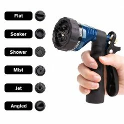 Dyiom Rear-Trigger Metal Garden Hose Nozzle with Adjustable Spray Patterns (Blue) -Sunnydaze Decor Sales dyiom nozzles wands b08rrrbxvh 4f 1000