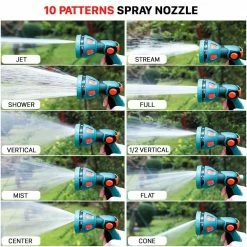 Dyiom Heavy-Duty 10-Pattern Thumb Control Garden Hose Spray Nozzle (Red) -Sunnydaze Decor Sales dyiom nozzles wands b08xz3rprv 1f 1000
