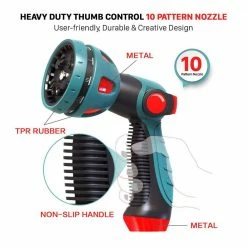 Dyiom Heavy-Duty 10-Pattern Thumb Control Garden Hose Spray Nozzle (Red) -Sunnydaze Decor Sales dyiom nozzles wands b08xz3rprv c3 1000