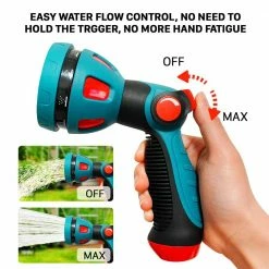 Dyiom Heavy-Duty 10-Pattern Thumb Control Garden Hose Spray Nozzle (Red) -Sunnydaze Decor Sales dyiom nozzles wands b08xz3rprv fa 1000