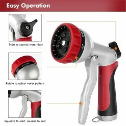 Dyiom Heavy-Duty Metal 7 Adjustable Spray Patterns Front Trigger garden hose Nozzle(Red) -Sunnydaze Decor Sales dyiom nozzles wands b094xdm3ql 1f 1000