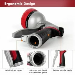 Dyiom Heavy-Duty Metal 7 Adjustable Spray Patterns Front Trigger garden hose Nozzle(Red) -Sunnydaze Decor Sales dyiom nozzles wands b094xdm3ql 44 1000