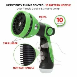 Dyiom Heavy-Duty 10-Pattern Thumb Control Garden Hose Spray Nozzle (Green) -Sunnydaze Decor Sales dyiom nozzles wands b097rccjlk c3 1000
