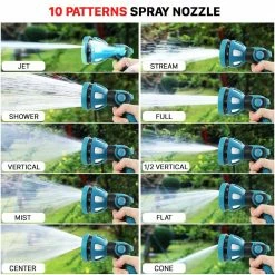 Dyiom Heavy-Duty 10-Pattern Thumb Control Garden Hose Spray Nozzle (Blue) -Sunnydaze Decor Sales dyiom nozzles wands b097rcgk8z 1f 1000
