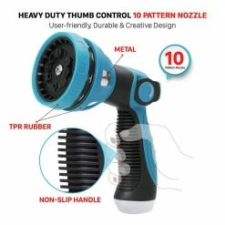Dyiom Heavy-Duty 10-Pattern Thumb Control Garden Hose Spray Nozzle (Blue) -Sunnydaze Decor Sales dyiom nozzles wands b097rcgk8z c3 1000