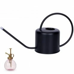 Dyiom 0.3 Gal. Long Spout Stainless Steel Black Watering Can