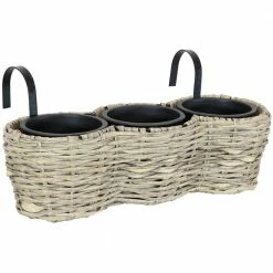 Sunnydaze Decor Frost Round Polyrattan Over-the-Rail Tri-Planter