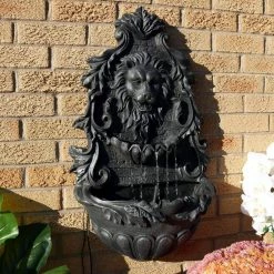 Sunnydaze Decor 30 in. Stoic Courage Lion Head Solar Wall Fountain - Battery Backup -Sunnydaze Decor Sales gray sunnydaze decor indoor water fountains amp 673 31 1000