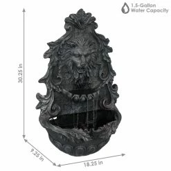 Sunnydaze Decor 30 in. Stoic Courage Lion Head Solar Wall Fountain - Battery Backup -Sunnydaze Decor Sales gray sunnydaze decor indoor water fountains amp 673 4f 1000