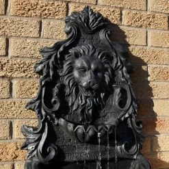 Sunnydaze Decor 30 in. Stoic Courage Lion Head Solar Wall Fountain - Battery Backup -Sunnydaze Decor Sales gray sunnydaze decor indoor water fountains amp 673 76 1000