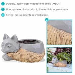 Sunnydaze Decor Sunnydaze 8 in. Indoor Ceramic Planter Statue Finley The Fox -Sunnydaze Decor Sales gray sunnydaze decor plant pots art 240 4f 1000