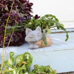 Sunnydaze Decor Sunnydaze 8 in. Indoor Ceramic Planter Statue Finley The Fox -Sunnydaze Decor Sales gray sunnydaze decor plant pots art 240 76 1000
