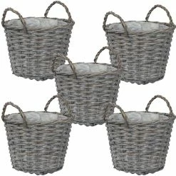 Sunnydaze Decor Sunnydaze 8 in. Gray Wicker Basket Planter with Handles (5-Pack)