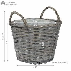 Sunnydaze Decor Sunnydaze 8 in. Gray Wicker Basket Planter with Handles (5-Pack) -Sunnydaze Decor Sales gray sunnydaze decor plant pots hb 781 c3 1000
