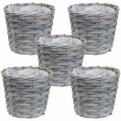 Sunnydaze Decor Sunnydaze 6.75 in. Gray Wicker Planter with Plastic Liner (5-Pack)