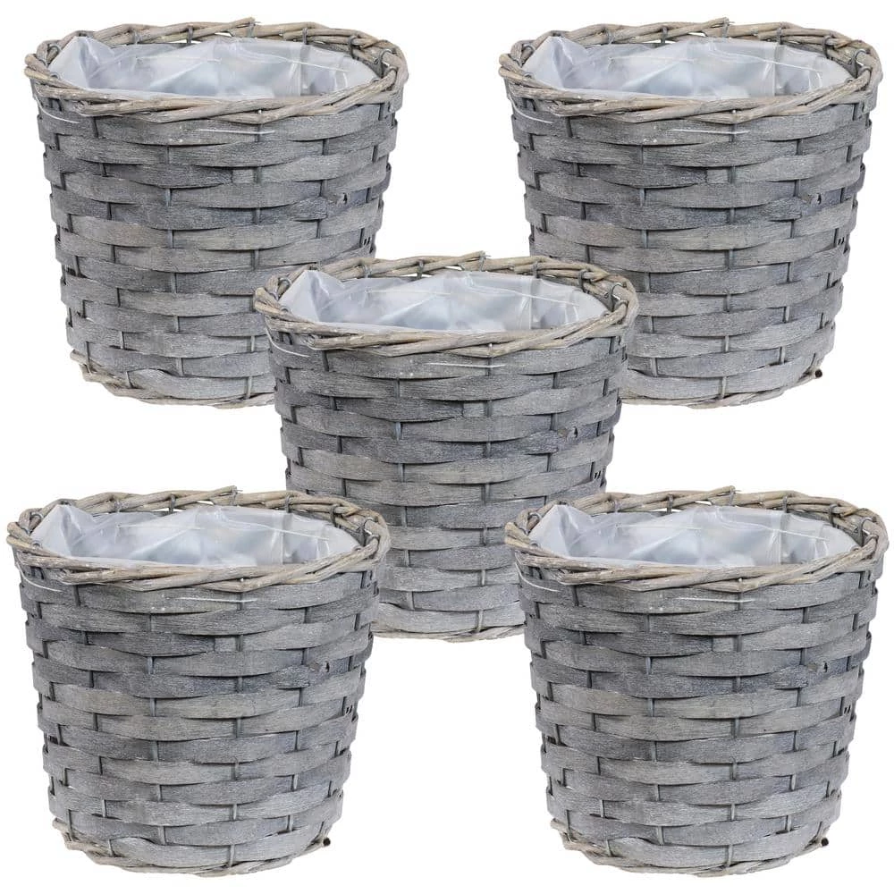 Sunnydaze Decor Sunnydaze 6.75 in. Gray Wicker Planter with Plastic Liner (5-Pack) 1 Sunnydaze Decor Sunnydaze 6.75 in. Gray Wicker Planter with Plastic Liner (5-Pack)