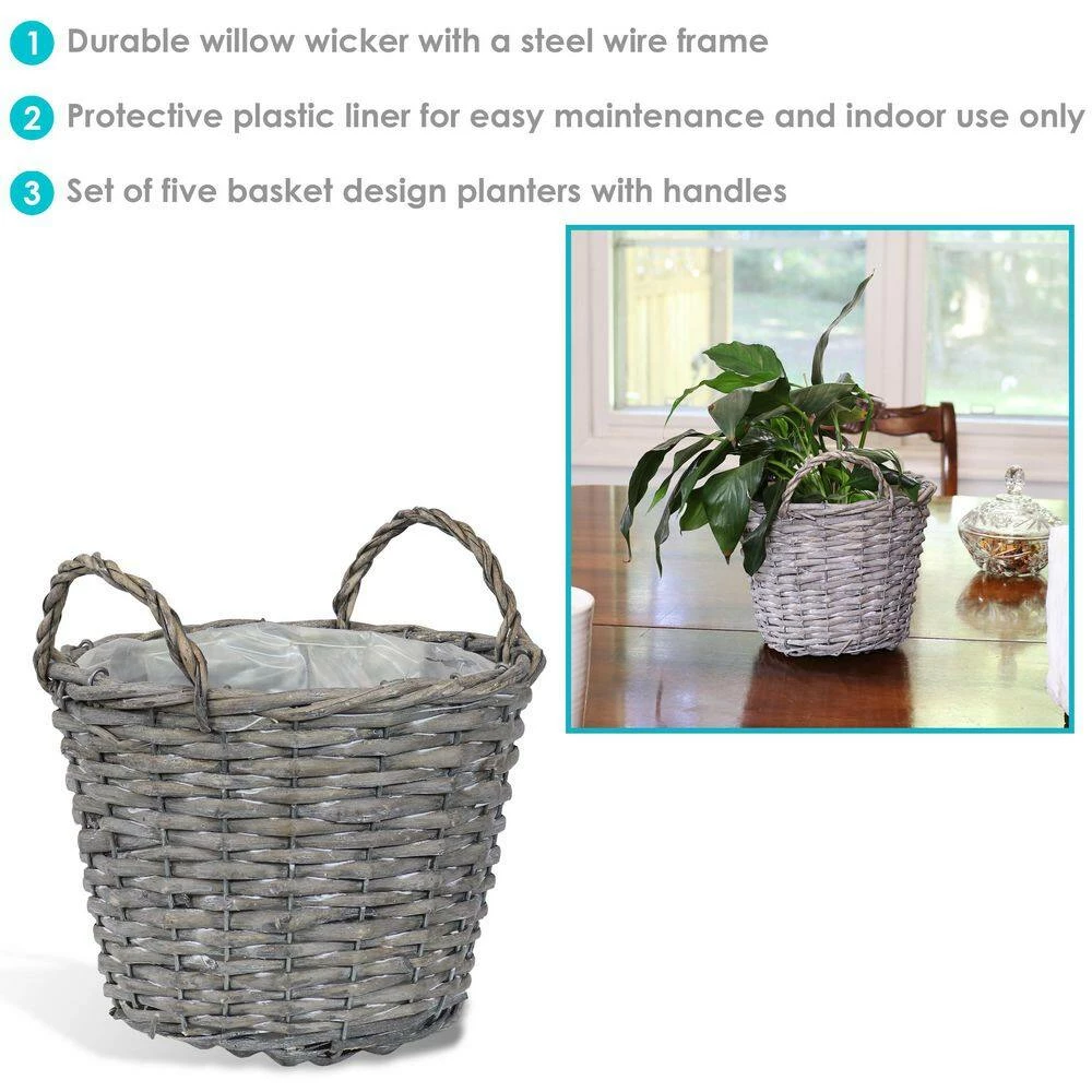 Sunnydaze Decor Sunnydaze 6.75 in. Gray Wicker Planter with Plastic Liner (5-Pack) 2 Sunnydaze Decor Sunnydaze 6.75 in. Gray Wicker Planter with Plastic Liner (5-Pack) - Image 2