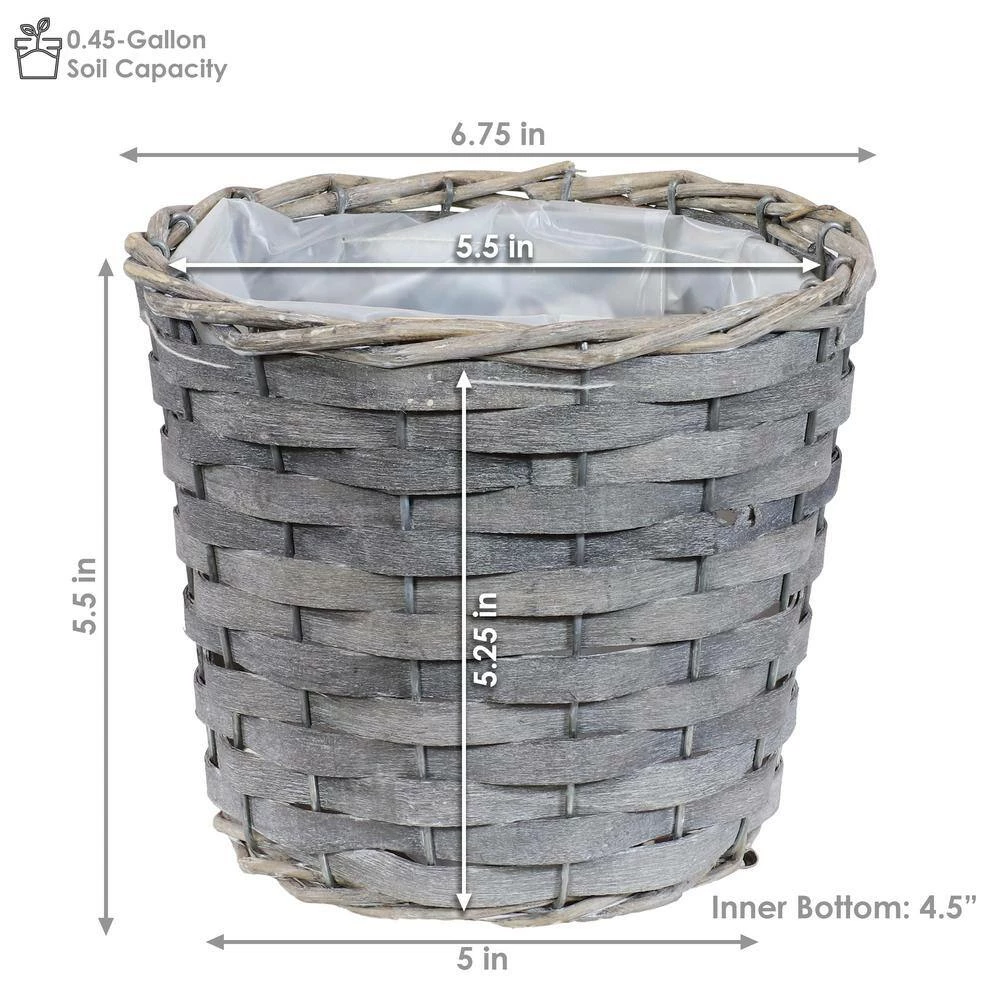 Sunnydaze Decor Sunnydaze 6.75 in. Gray Wicker Planter with Plastic Liner (5-Pack) 3 Sunnydaze Decor Sunnydaze 6.75 in. Gray Wicker Planter with Plastic Liner (5-Pack) - Image 3