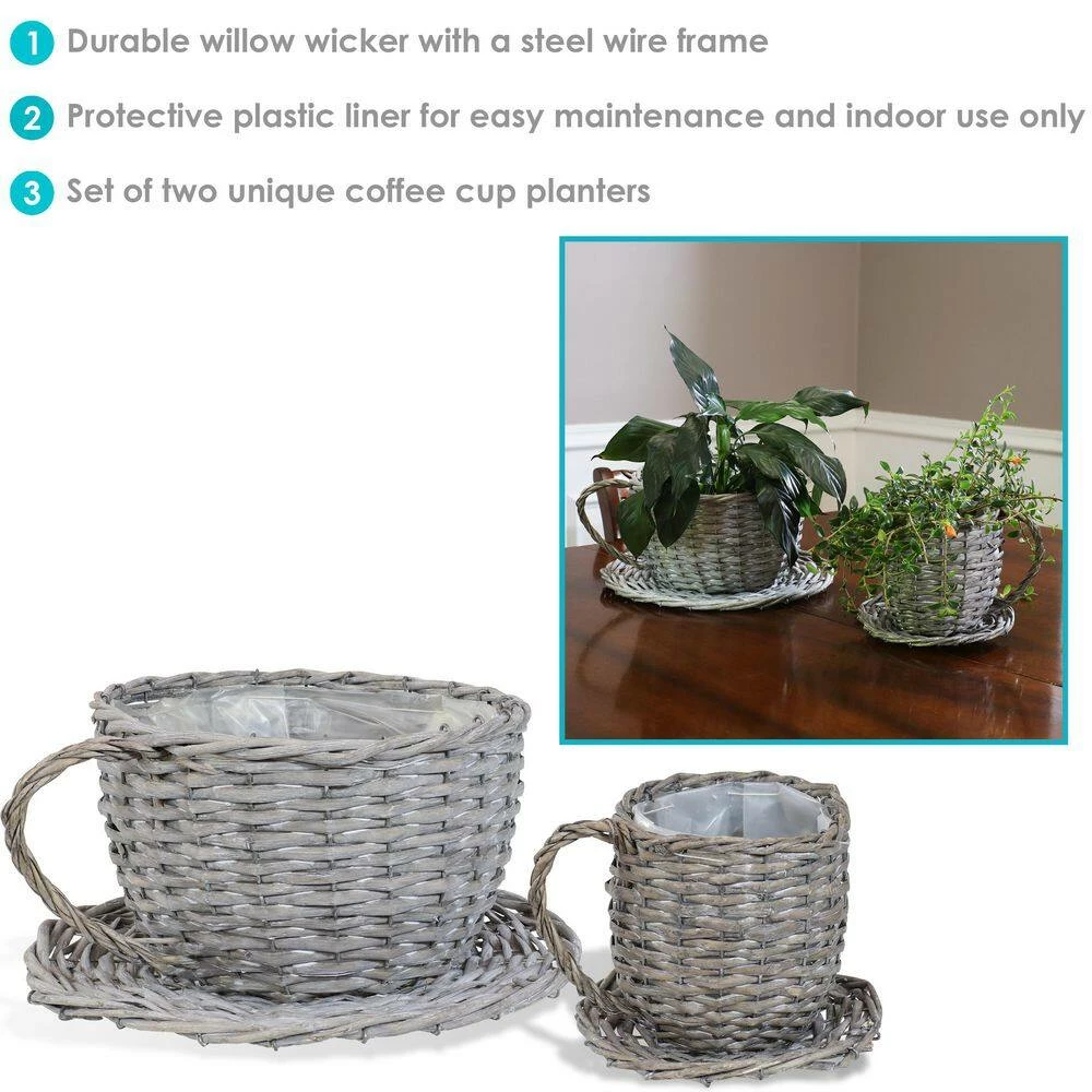 Sunnydaze Decor Sunnydaze 14 in Gray Willow Wicker Coffee Cup Planters (2-Pack) 2 Sunnydaze Decor Sunnydaze 14 in Gray Willow Wicker Coffee Cup Planters (2-Pack) - Image 2