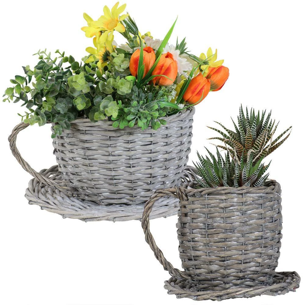 Sunnydaze Decor Sunnydaze 14 in Gray Willow Wicker Coffee Cup Planters (2-Pack) 6 Sunnydaze Decor Sunnydaze 14 in Gray Willow Wicker Coffee Cup Planters (2-Pack) - Image 6