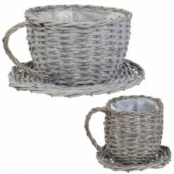 Sunnydaze Decor Sunnydaze 14 in Gray Willow Wicker Coffee Cup Planters (2-Pack)