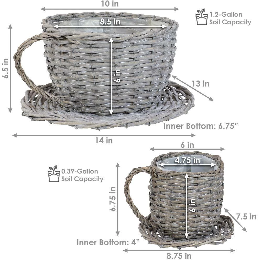 Sunnydaze Decor Sunnydaze 14 in Gray Willow Wicker Coffee Cup Planters (2-Pack) 4 Sunnydaze Decor Sunnydaze 14 in Gray Willow Wicker Coffee Cup Planters (2-Pack) - Image 4