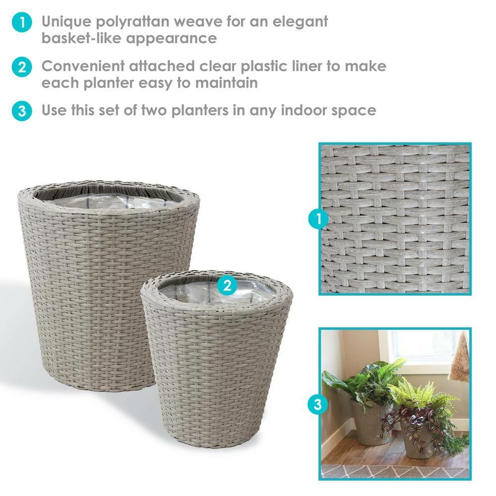 Sunnydaze Decor Sunnydaze Round Polyrattan Indoor Planters - 1 Large/1 Small Planter - Gray 5 Sunnydaze Decor Sunnydaze Round Polyrattan Indoor Planters - 1 Large/1 Small Planter - Gray - Image 5