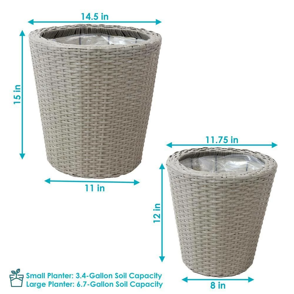 Sunnydaze Decor Sunnydaze Round Polyrattan Indoor Planters - 1 Large/1 Small Planter - Gray 3 Sunnydaze Decor Sunnydaze Round Polyrattan Indoor Planters - 1 Large/1 Small Planter - Gray - Image 3